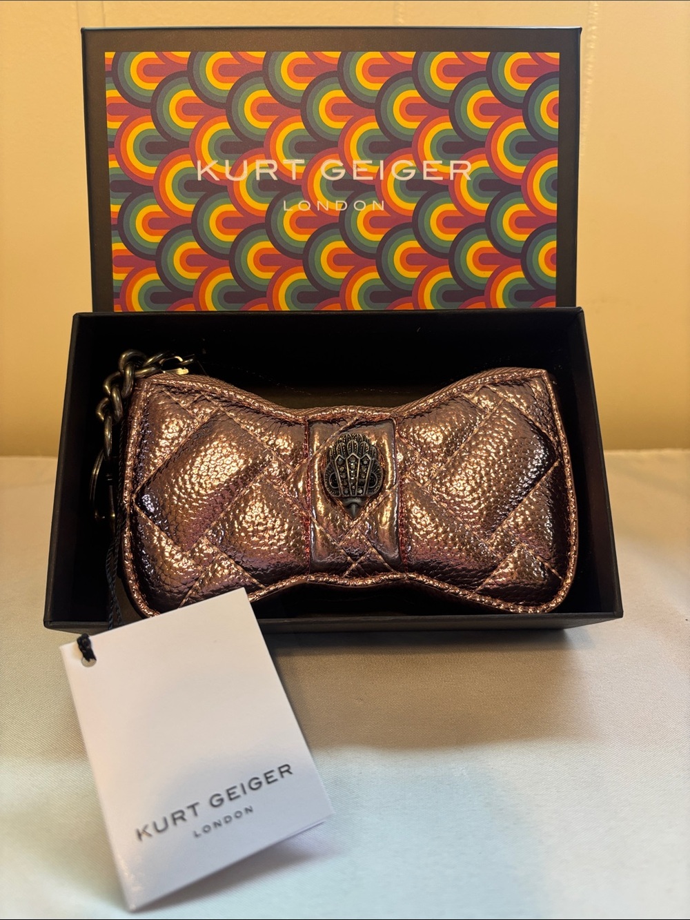 🎀 NIB / NWT Rare Discontinued Kurt Geiger London Kensington Bow Charm Bag Pouch🎀